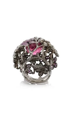 18K White Gold Flower Dome Tourmaline Ring 9 18K White Gold Flower Dome Tourmaline Ring -Lady Fashion Store wendy yue red flower dome tourmaline ring 3