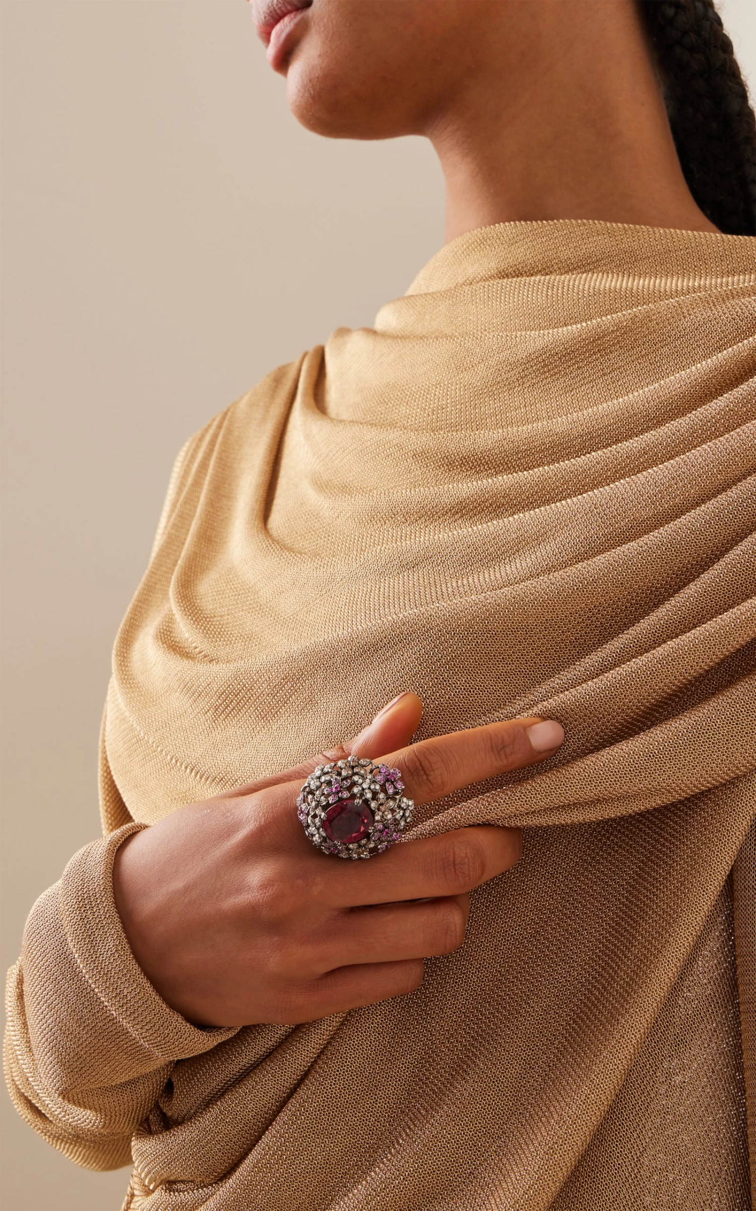 18K White Gold Flower Dome Tourmaline Ring 3 18K White Gold Flower Dome Tourmaline Ring