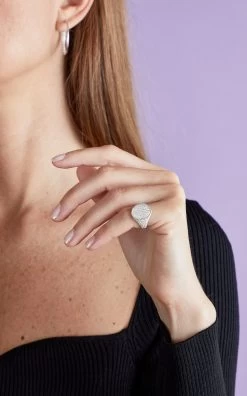 18K White Gold Diamond Oval Signet Ring