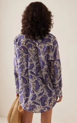 Zimmermann Devi Printed Silk Button-Down Shirt -Lady Fashion Store zimmermann blue devi paisley silk button down shirt 2