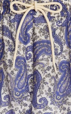 Zimmermann Devi Printed Silk Shorts -Lady Fashion Store zimmermann blue devi paisley silk shorts 3