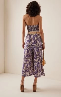 Zimmermann Devi Strapless Belted Linen Jumpsuit -Lady Fashion Store zimmermann blue devi strapless belted linen jumosuit 2