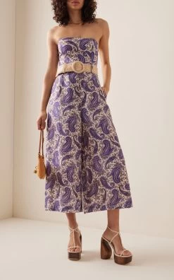 Zimmermann Devi Strapless Belted Linen Jumpsuit