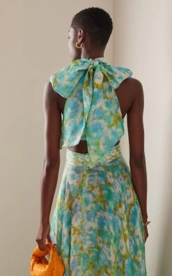 Zimmermann High Tide Twist Linen-Silk Cropped Top -Lady Fashion Store zimmermann floral high tide twist linen silk cropped top 2