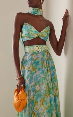 Zimmermann High Tide Twist Linen-Silk Cropped Top